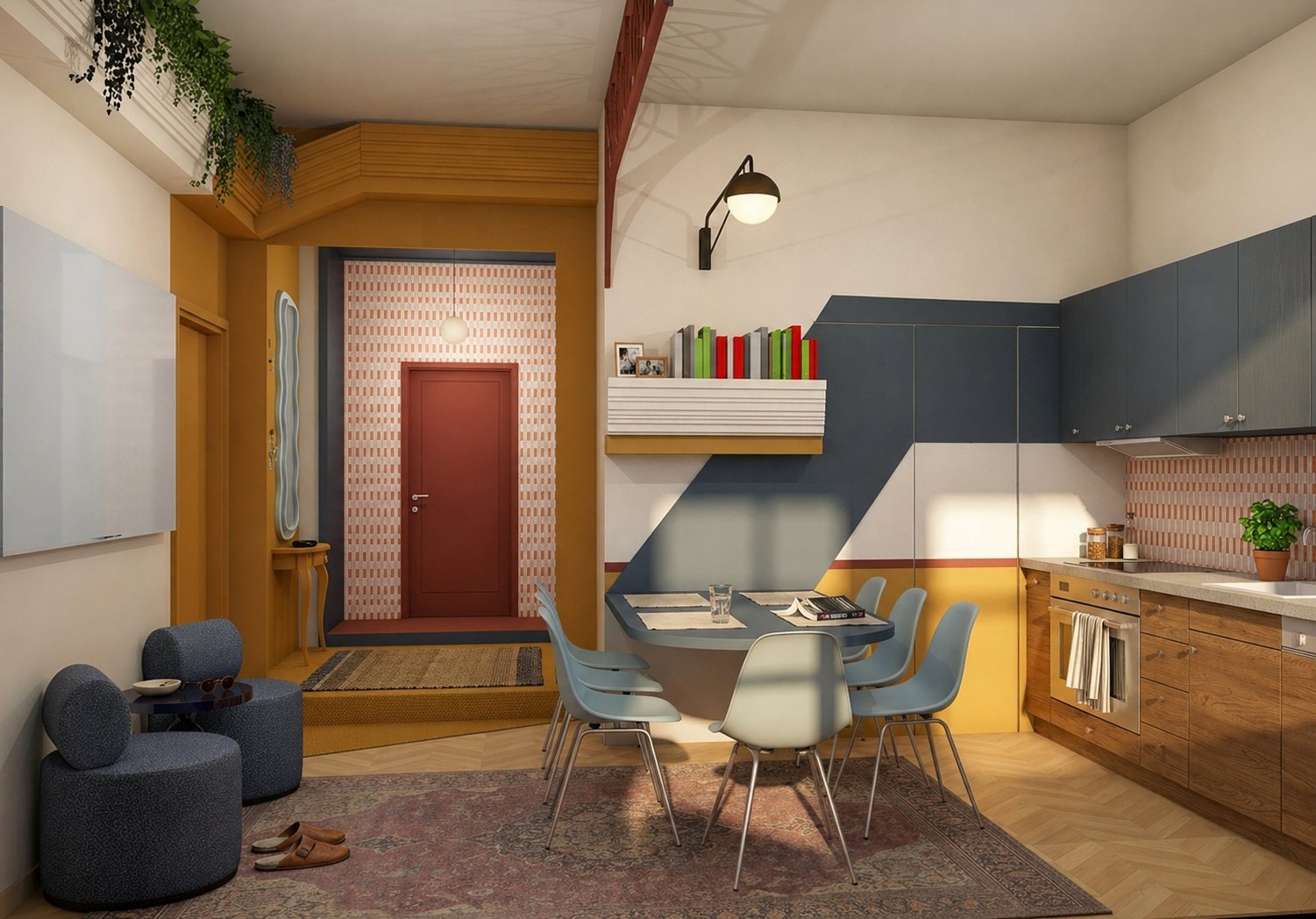 Dining area and entry of a micro-apartment