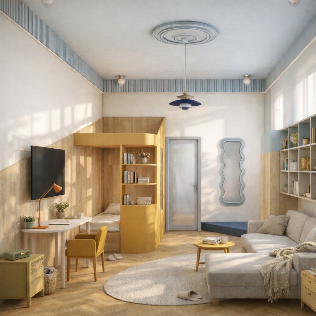 Studio micro-apartment with built-in sleeping nook