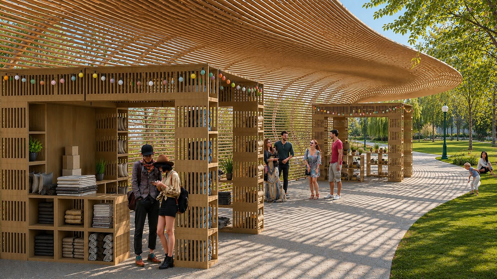 Kültéri piaci pavilon a parkban
