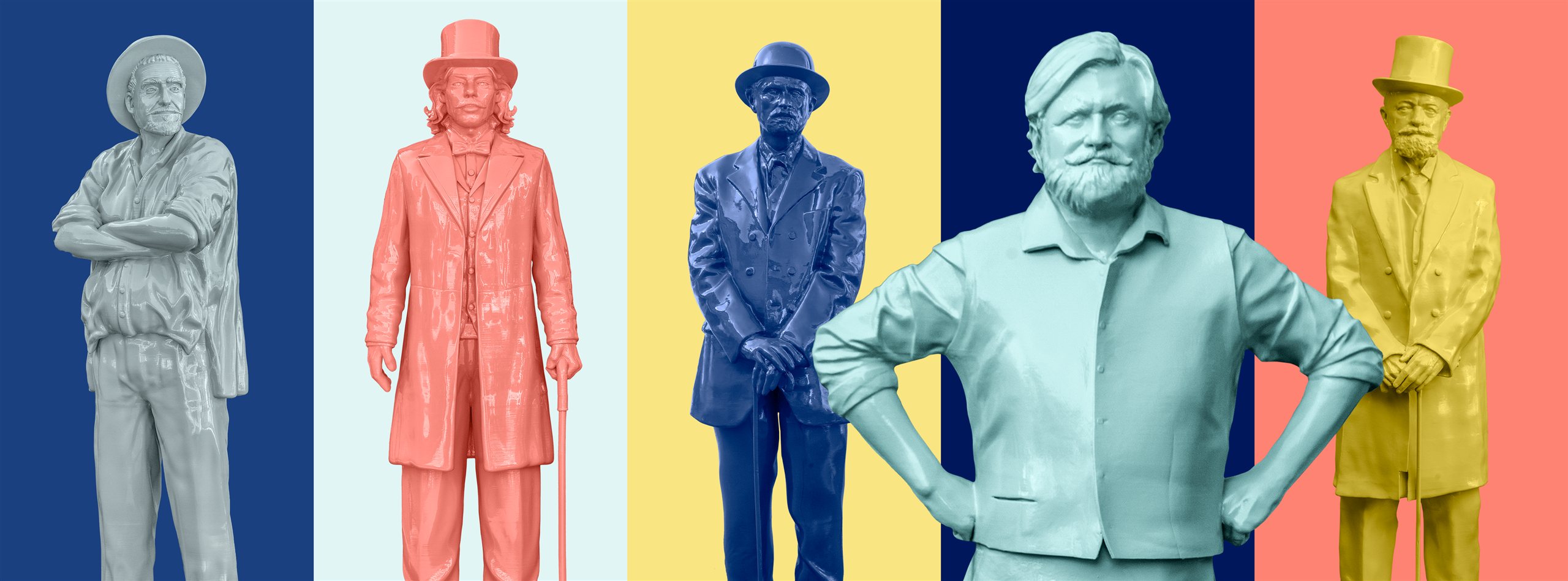The five commemorated figures of the public art project