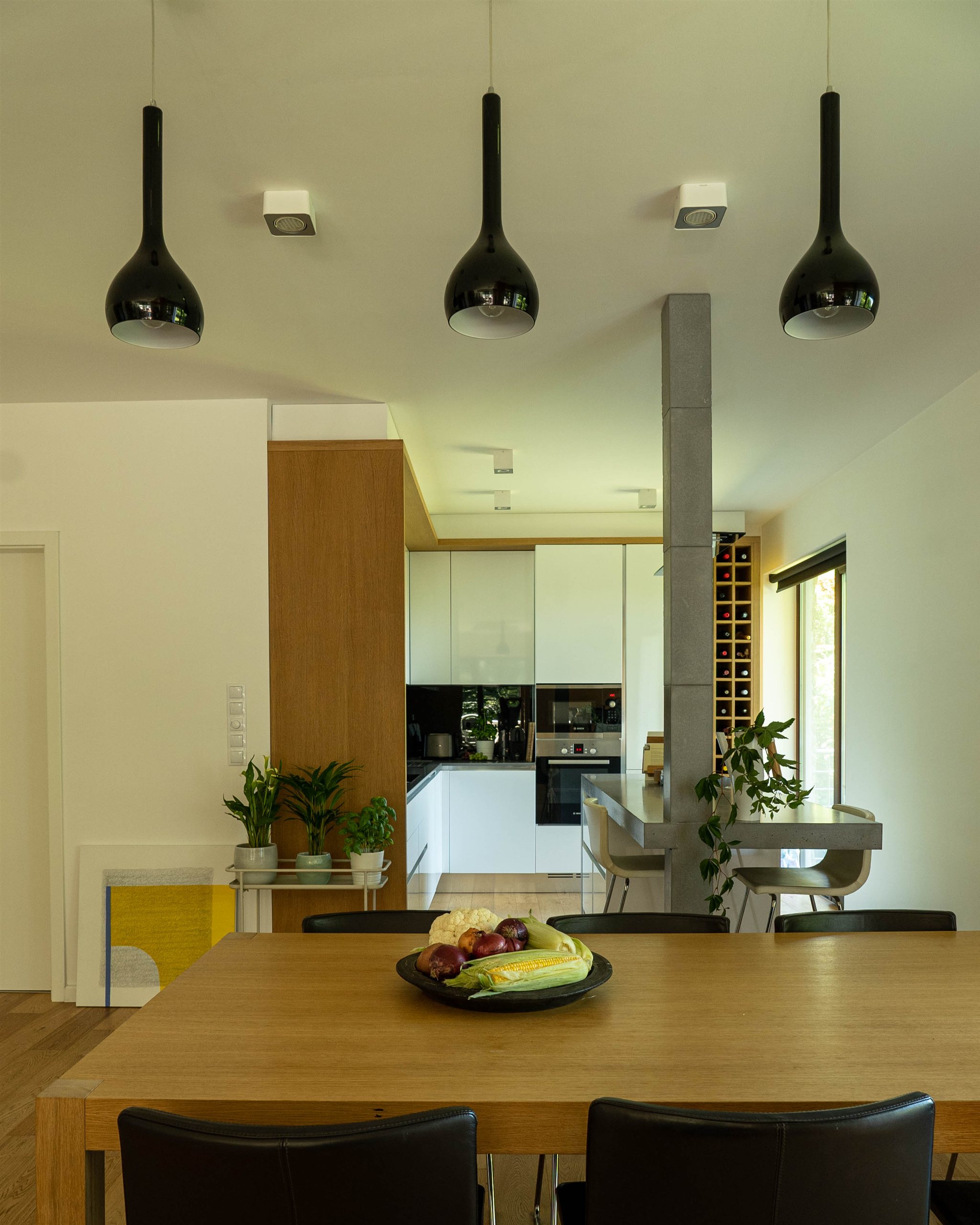 Kitchen of the open-plan apartment with layered sightlines