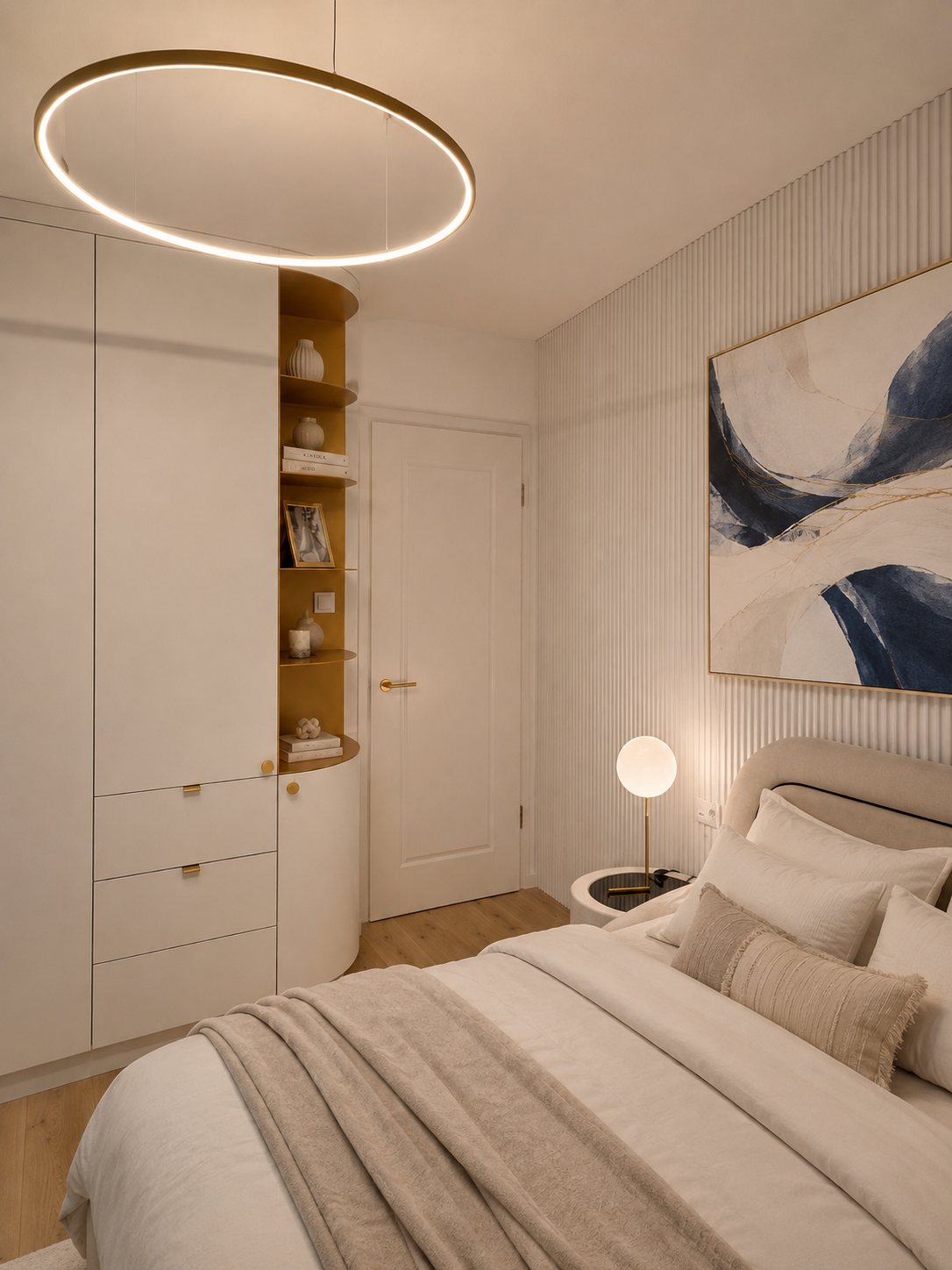 Bedroom with soft textures and warm light
