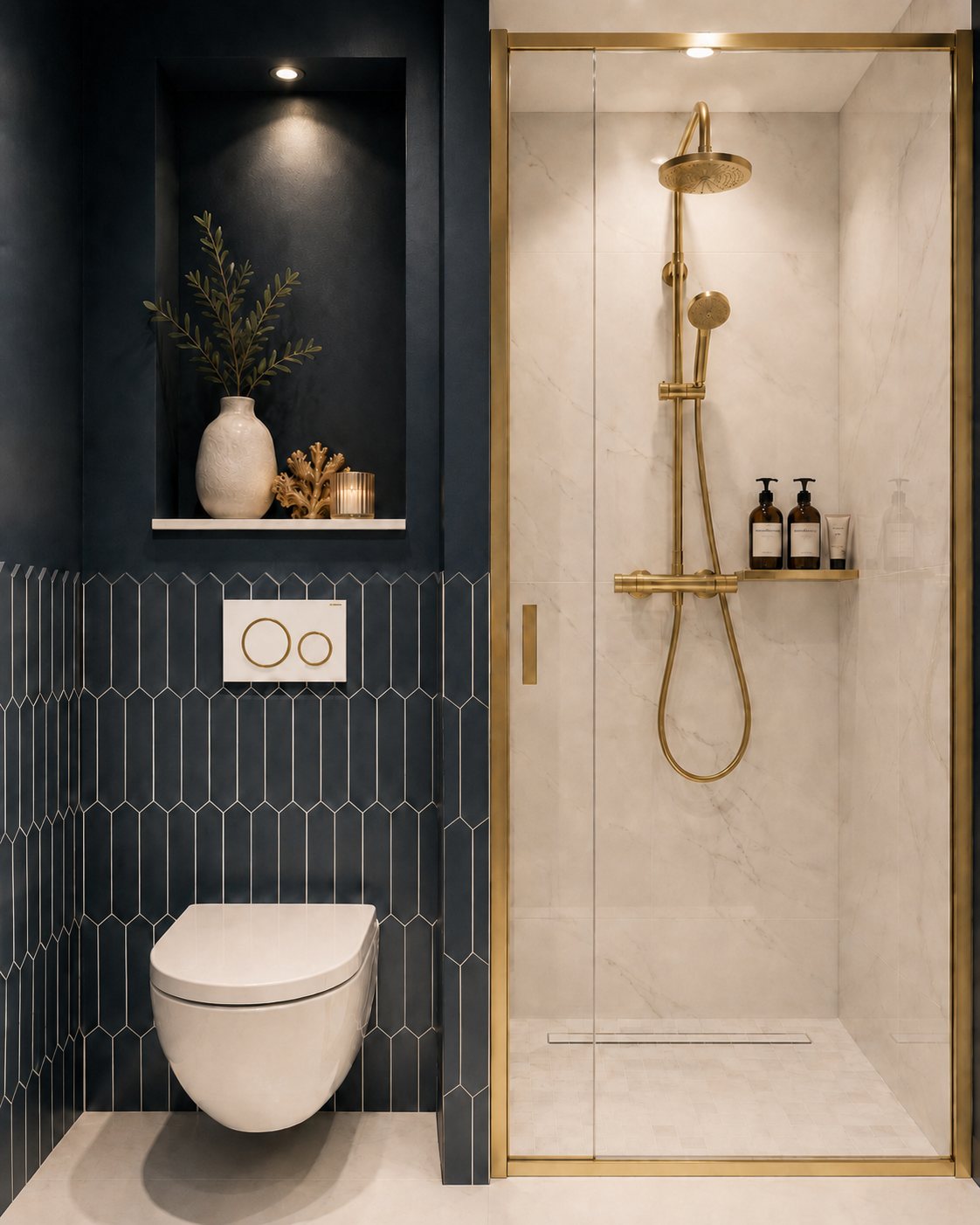 Shower room detail with contrasting tiles